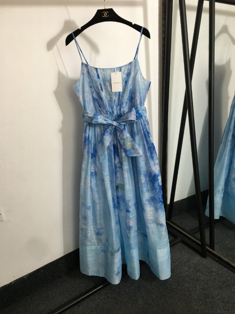 Zimmermann Blue Floral Print Slip Dress Tie Waist Maxi